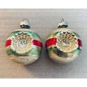 VTG Shiny Brite Double Indent Reflector Ornaments 2" Striped Mercury Glass Lot 2